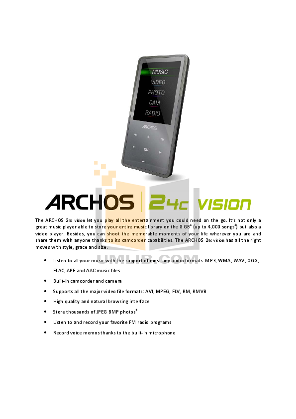 Download free pdf for Archos Archos 2 8GB MP3 Player manual